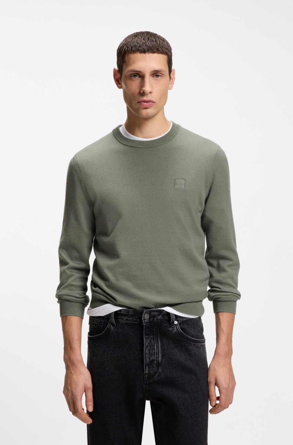Cotton-blend sweater with logo patch
