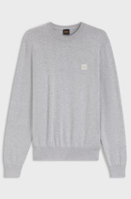 Cotton-blend sweater with logo patch, Light Grey