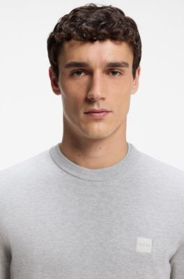 Cotton-blend sweater with logo patch, Light Grey