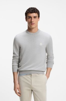 Cotton-blend sweater with logo patch, Light Grey
