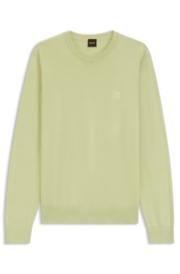 Knitted sweater in cotton and cashmere with logo label, Light Green