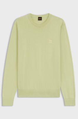 Cotton-blend sweater with logo patch, Light Green