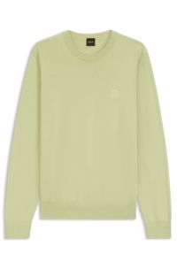 Knitted sweater in cotton and cashmere with logo label, Light Green