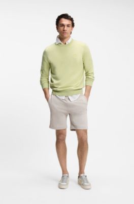 Logo-patch sweater in a cotton blend with cashmere, Light Green