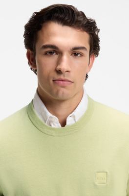 Logo-patch sweater in a cotton blend with cashmere, Light Green