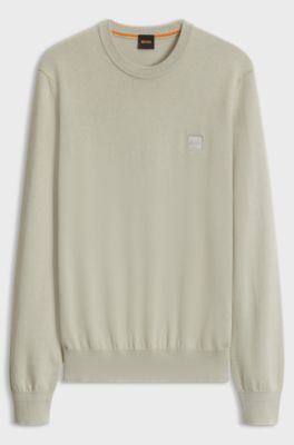 Cotton-blend sweater with logo patch, Light Beige