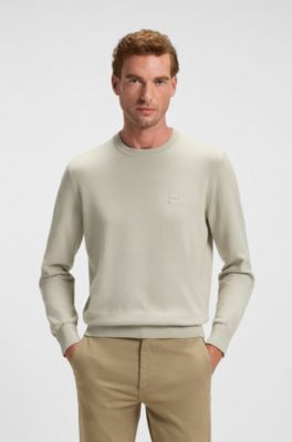 Maglione in misto cotone e cashmere con toppa con logo, Beige chiaro
