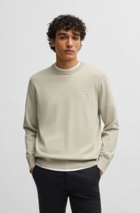 Cotton-cashmere regular-fit sweater with logo patch, Light Beige