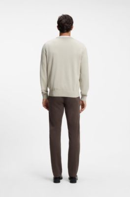 Cotton-blend sweater with logo patch, Light Beige