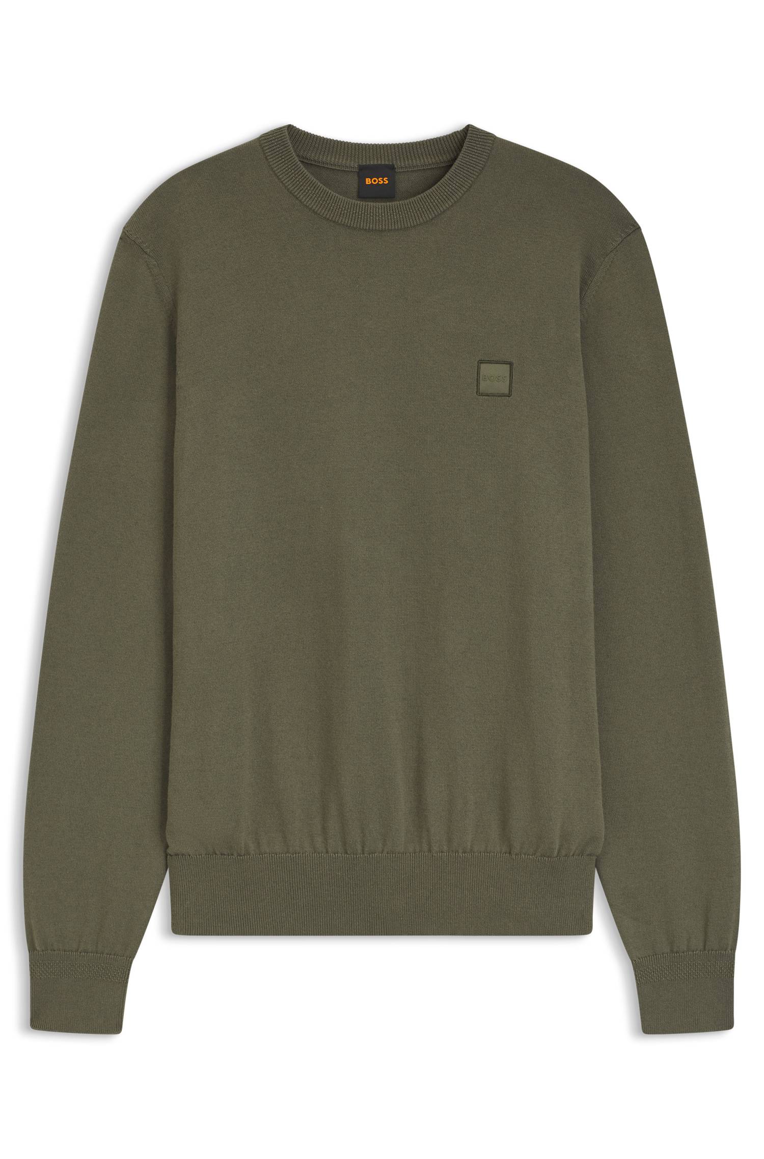 Boss Cotton-blend sweater with logo patch stickade tröjor herr – bild 4
