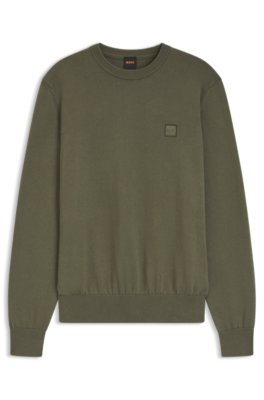 Boss Uomo Oliva Maglione In Misto Cotone Con Patch Con Logo