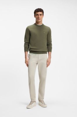 Cotton-blend sweater with logo patch, Olive