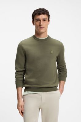 Cotton-blend sweater with logo patch, Olive