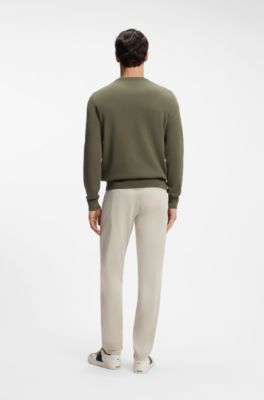 Cotton-blend sweater with logo patch, Olive