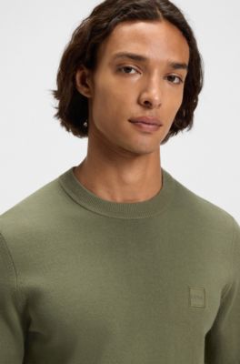 Jersey de punto de algod&oacute;n y cashmere con etiqueta con logo, Oliva