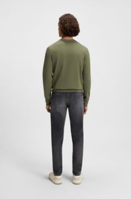 Logo-patch sweater in a cotton blend with cashmere, Olive