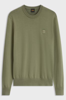 Cotton-blend sweater with logo patch, Olive