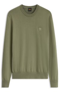 Cotton-blend sweater with logo patch, Olive