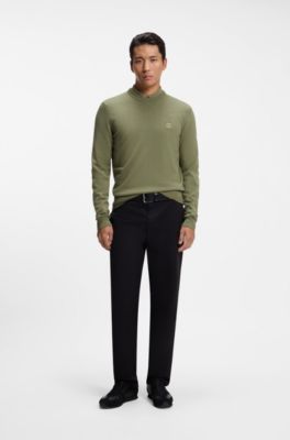 Cotton-blend sweater with logo patch, Olive