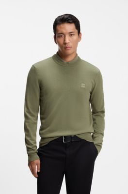 Cotton-blend sweater with logo patch, Olive