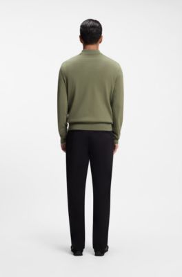 Cotton-blend sweater with logo patch, Olive