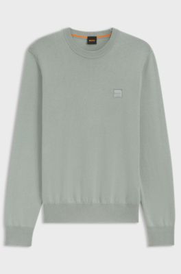 Cotton-blend sweater with logo patch, Light Green
