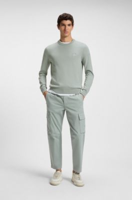 Strikket sweater i bomuld og kashmir med logom&aelig;rke, Lysegr&oslash;n