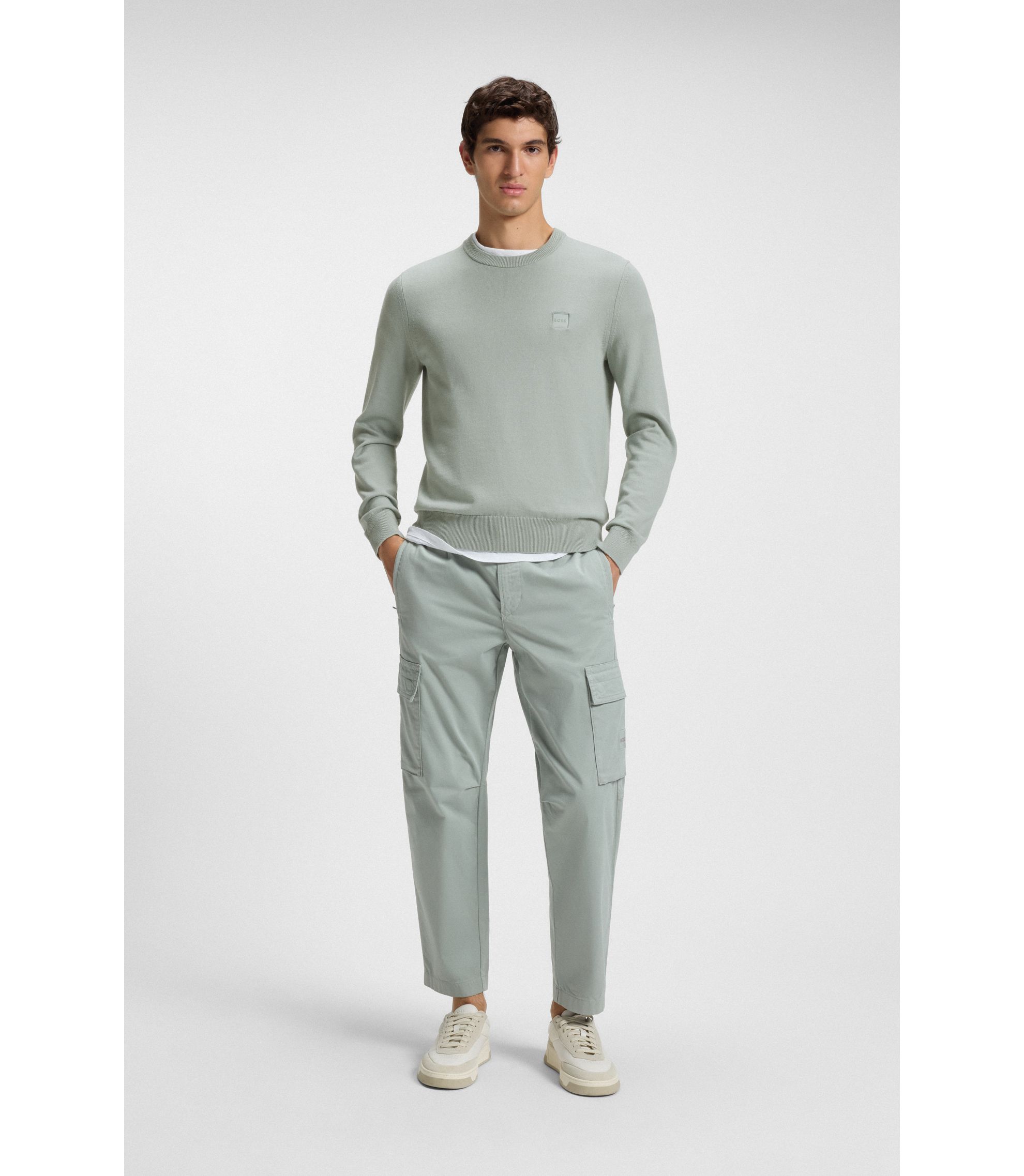 BOSS - ニットセーター コットン/カシミア ロゴラベル - ライトグリーン