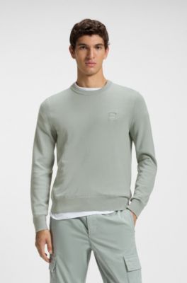 Cotton-blend sweater with logo patch, Light Green