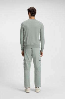 Pull en coton m&eacute;lang&eacute; et cachemire avec patch logo, Chaux