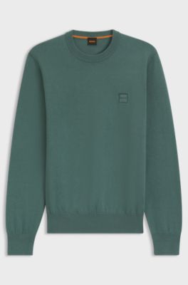 Logo-patch sweater in a cotton blend with cashmere, Green