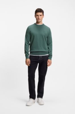 Pull en coton m&eacute;lang&eacute; et cachemire avec patch logo, Vert