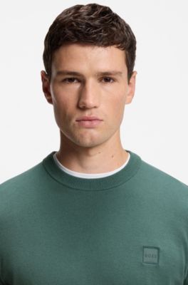 Logo-patch sweater in a cotton blend with cashmere, Green