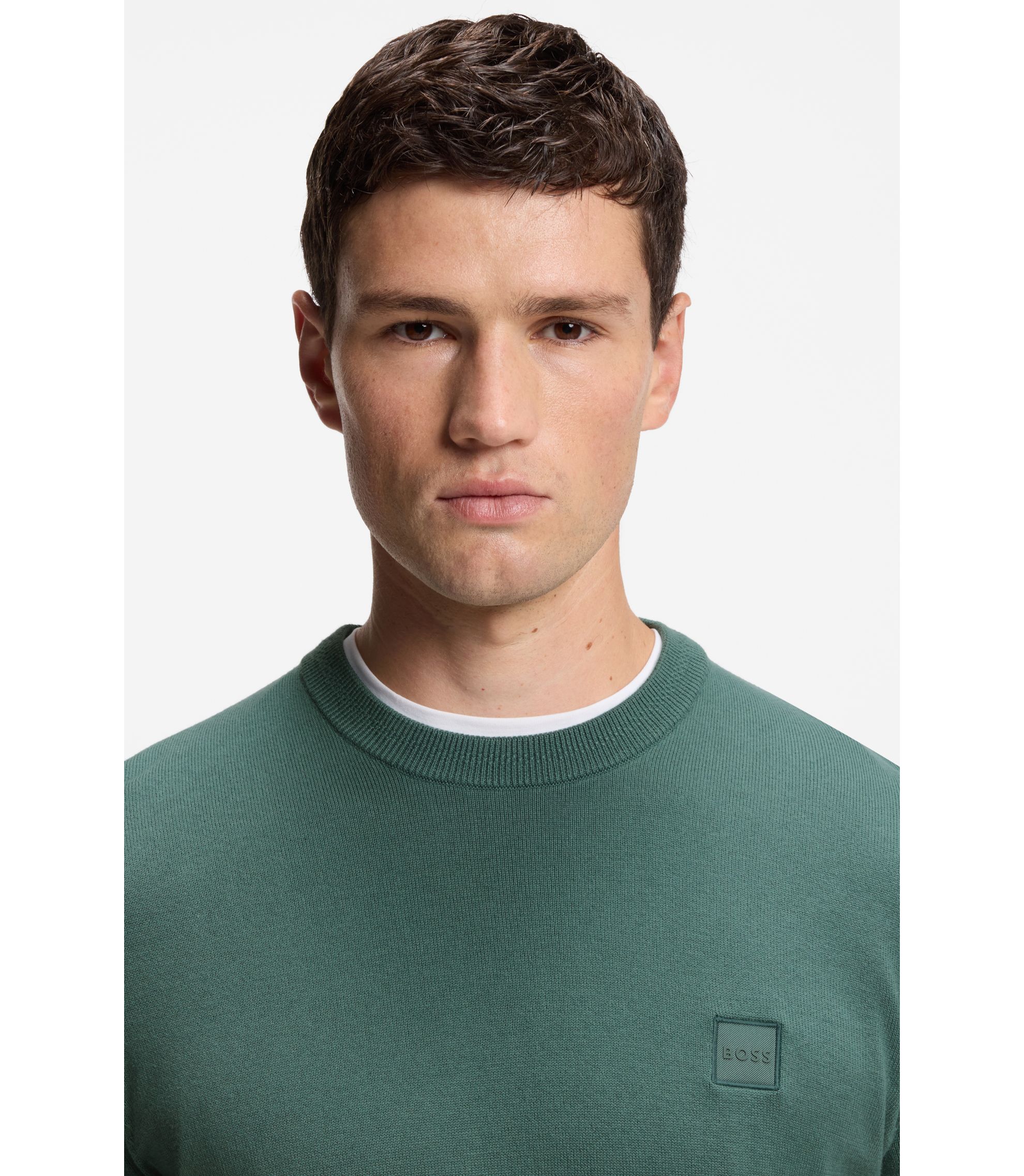 BOSS - ニットセーター コットン/カシミア ロゴラベル - グリーン