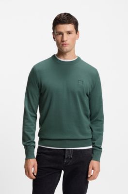 Logo-patch sweater in a cotton blend with cashmere, Green