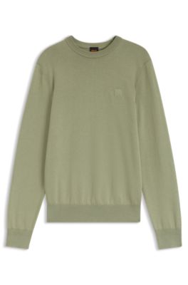Cotton-blend sweater with logo patch, Light Green
