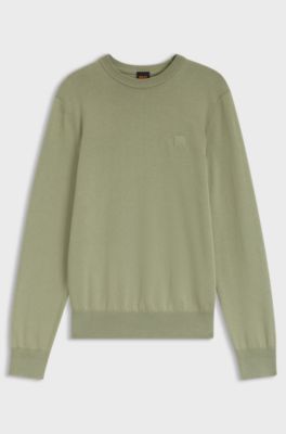 Cotton-blend sweater with logo patch, Light Green