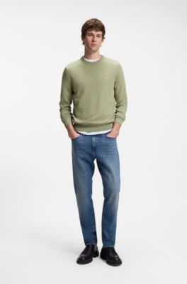 Cotton-blend sweater with logo patch, Light Green