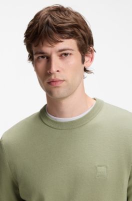 Cotton-blend sweater with logo patch, Light Green