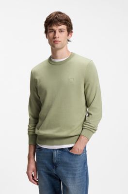 Cotton-blend sweater with logo patch, Light Green