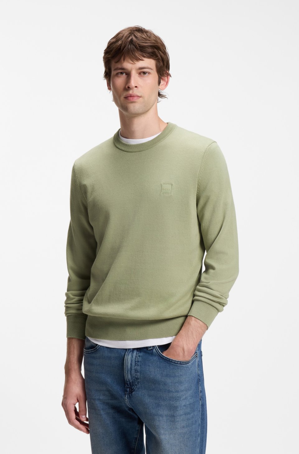 Cotton-blend sweater with logo patch