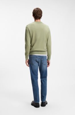 Cotton-blend sweater with logo patch, Light Green