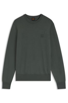 Cotton-blend sweater with logo patch, Dark Green