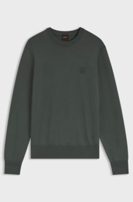 Cotton-blend sweater with logo patch, Dark Green