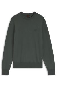 Cotton-blend sweater with logo patch, Dark Green