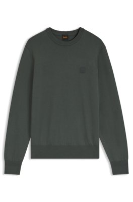 Boss Uomo Verde Scuro Maglione In Misto Cotone Con Patch Con Logo