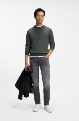 Cotton-blend sweater with logo patch, Dark Green