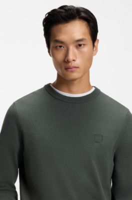 Cotton-blend sweater with logo patch, Dark Green