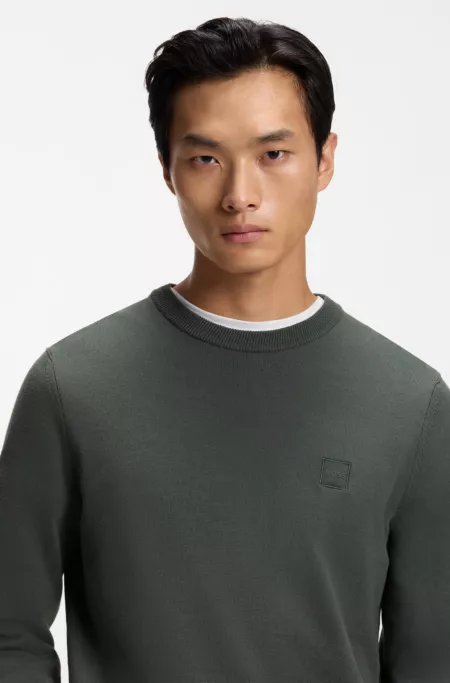 Cotton-blend sweater with logo patch