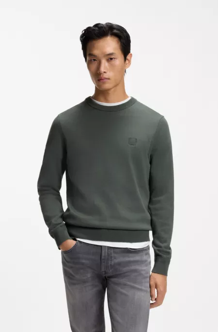 Cotton-blend sweater with logo patch